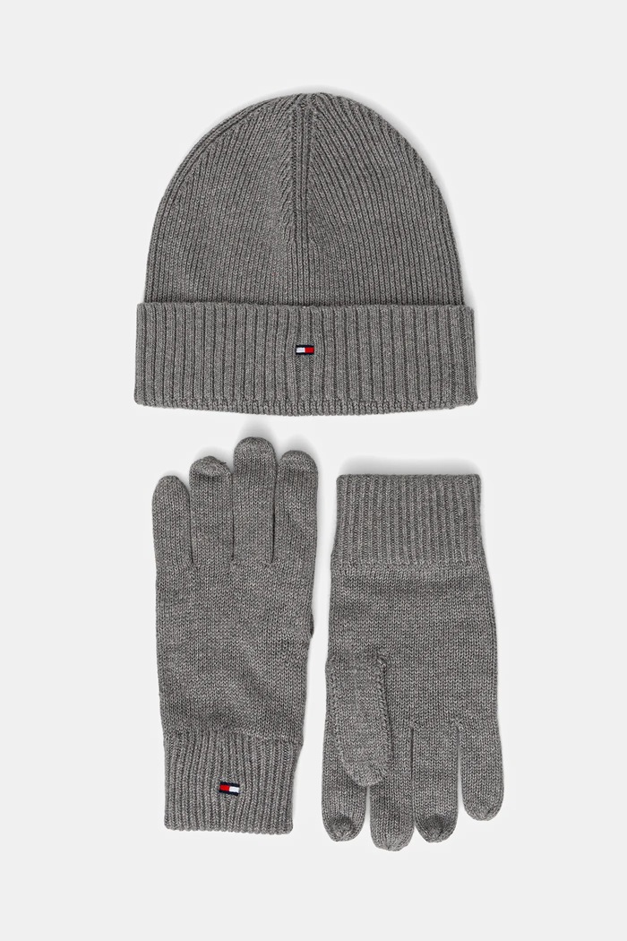 Čiapka a rukavice s prímesou kašmíru Tommy Hilfiger 2-pak s prímesou vlny sivá AM0AM13806