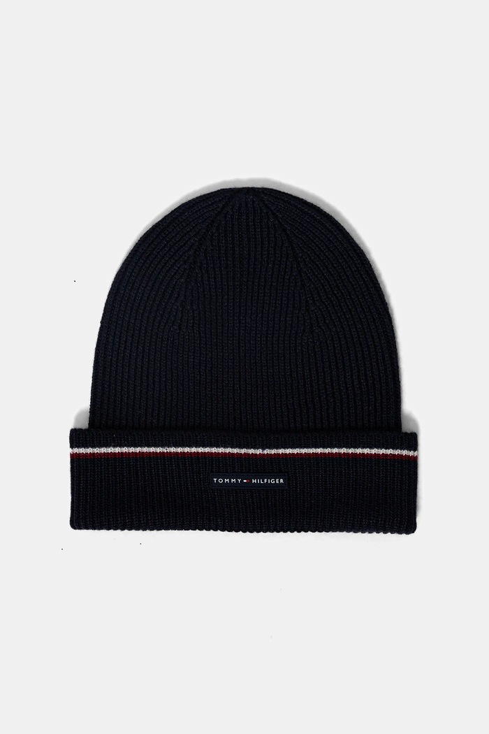 Čiapka a šál s prímesou vlny Tommy Hilfiger AM0AM13809 tmavomodrá NC25