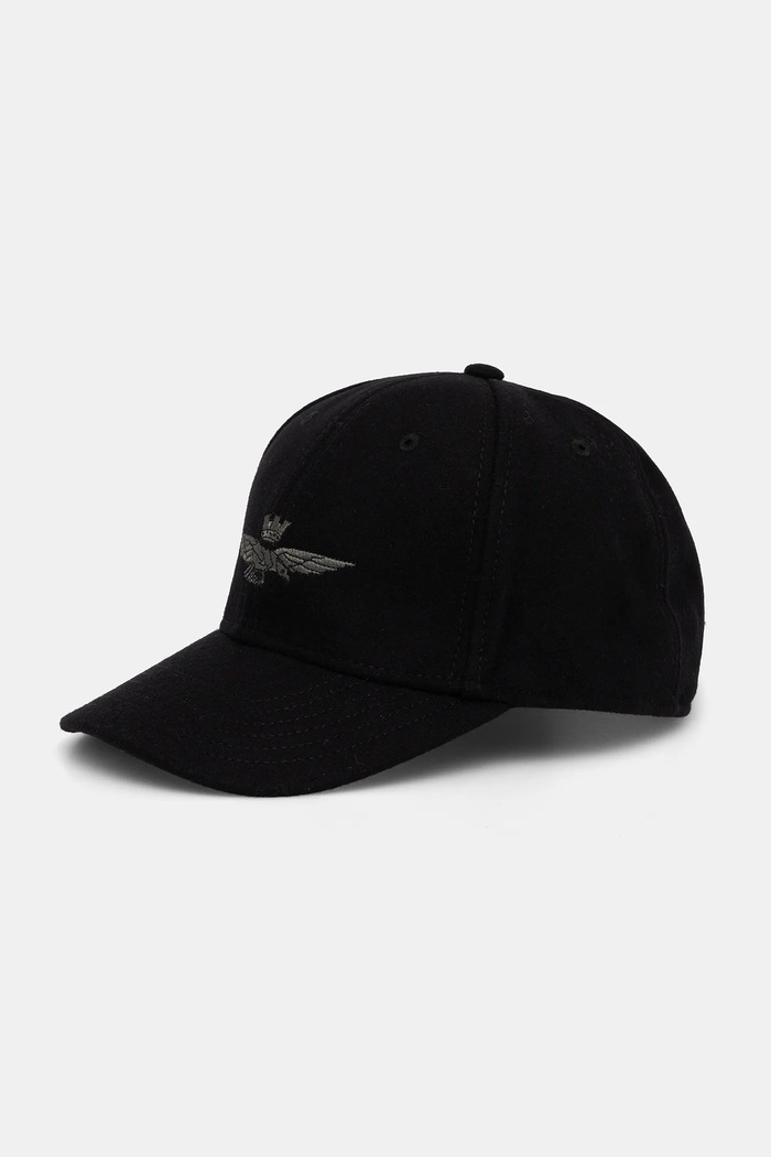 Вовняна кепка Aeronautica Militare з домішкою вовни чорний HA1085UCT02333