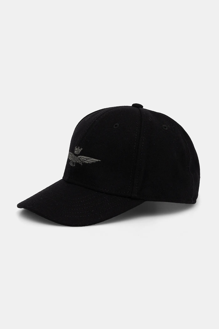 Вовняна кепка Aeronautica Militare з домішкою вовни чорний HA1085UCT02333