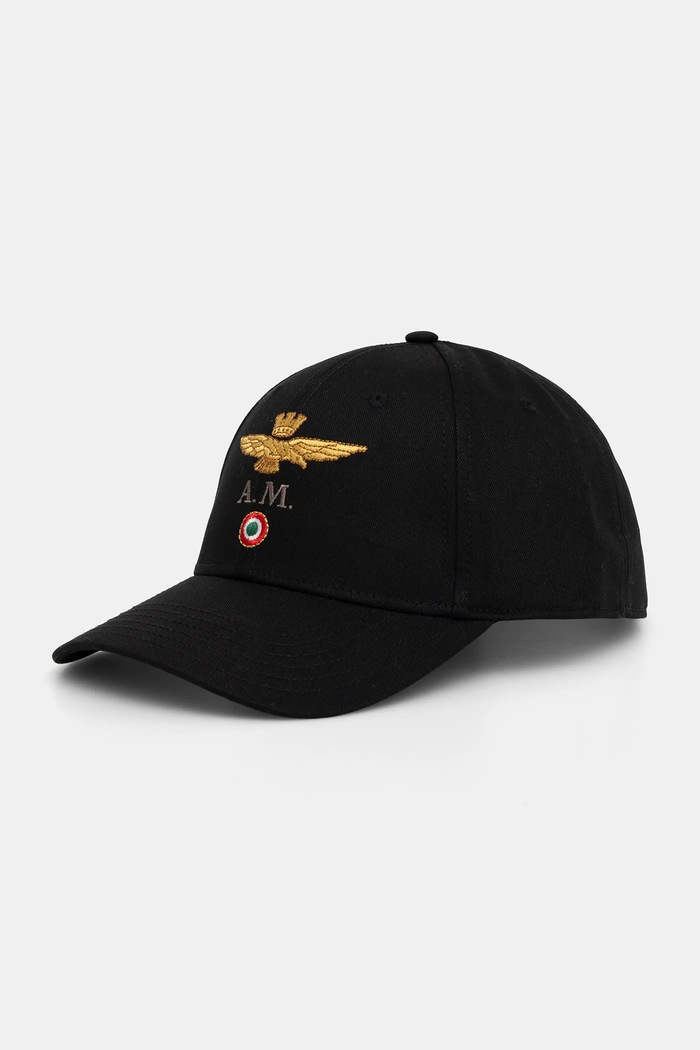 Aeronautica Militare czapka z daszkiem bawełniana aplikacja czarny HA1100UCT02848