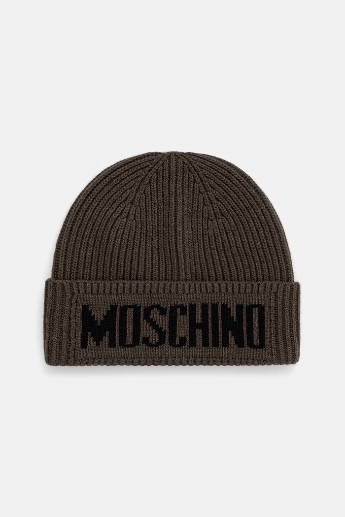 Moschino czapka męska z dodatkiem wełny zielony M5875.60808