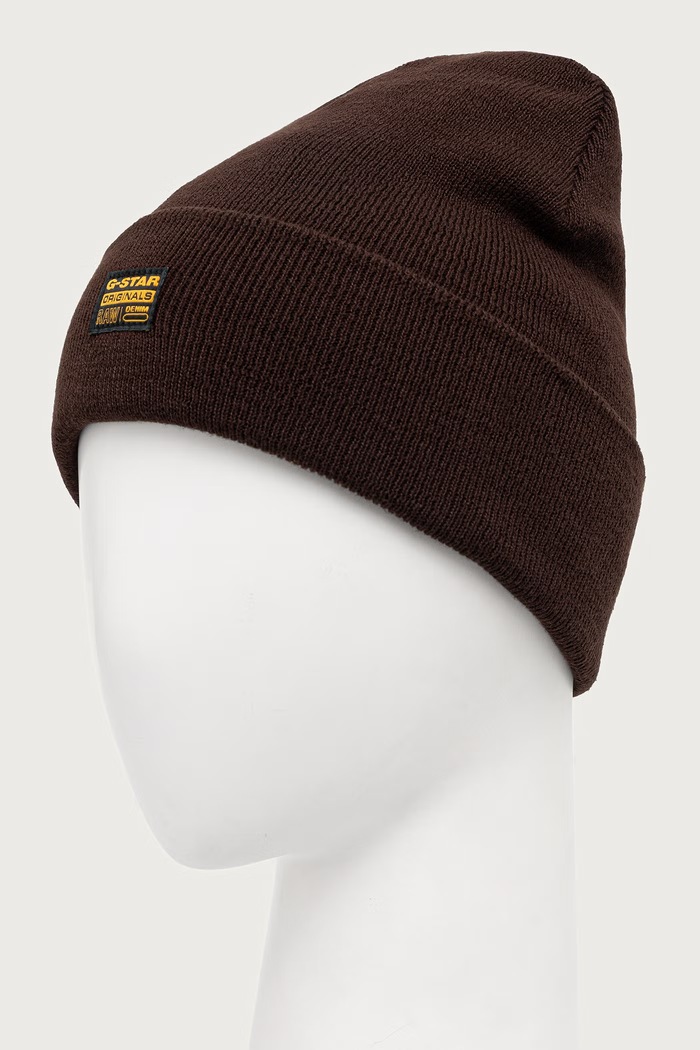 Akcesoria G-Star Czapka beanie męska z bawełną Effo D16624.E149 brązowy