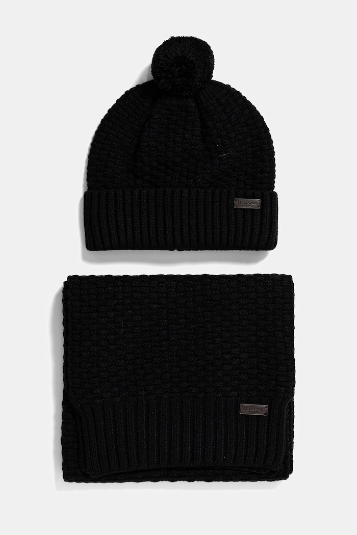 Čiapka a šál Barbour hrubá čierna MGS0097