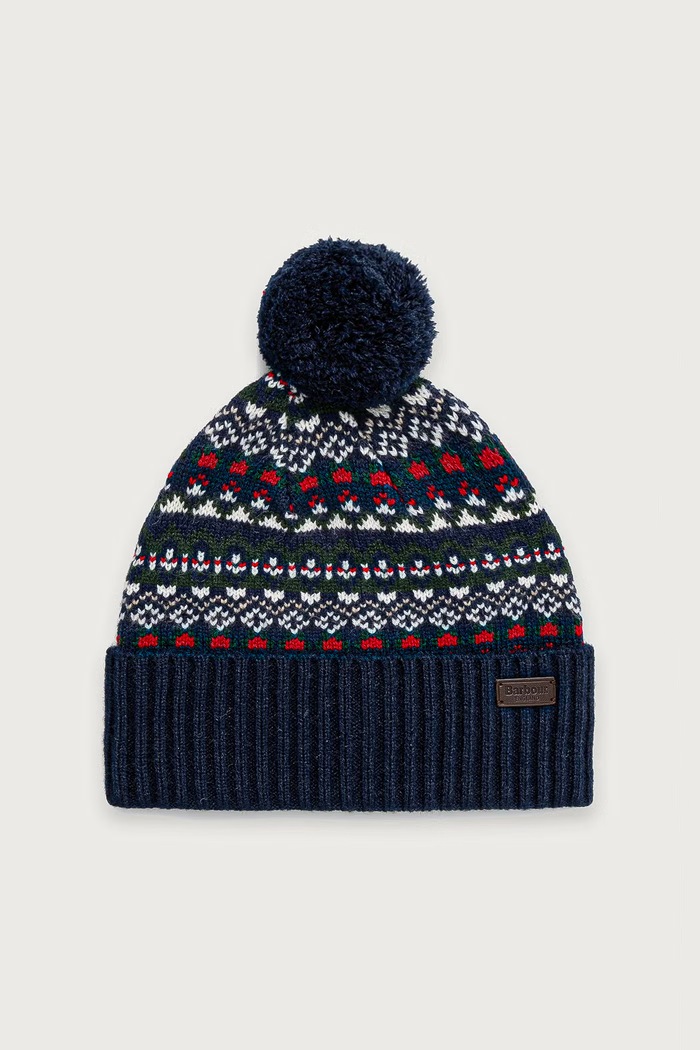 Barbour Czapka z pomponem męska z dodatkiem wełny granatowy MHA0907