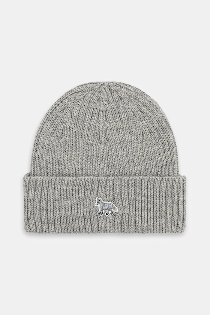 Vlnená čiapka Maison Kitsuné Baby Fox Beanie jednofarebný sivá PW06102KT1022