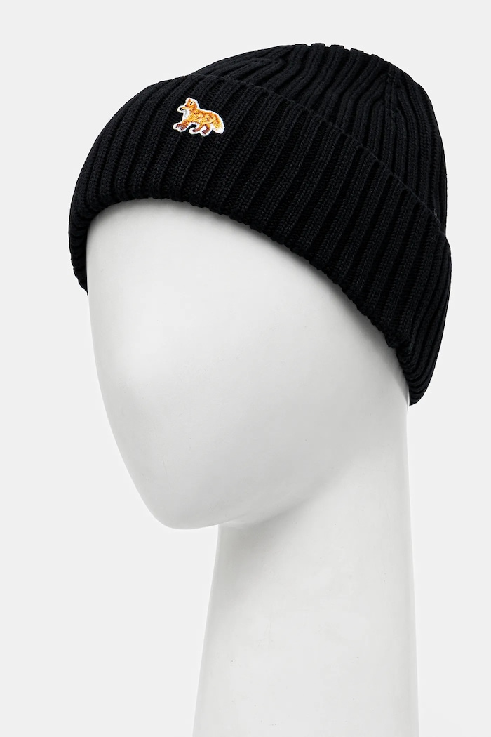 Бавовняна шапка Maison Kitsuné Baby Fox Beanie PW06103KT1140 чорний AW25
