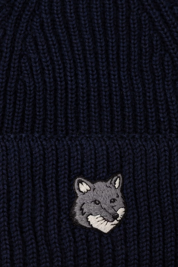 Akcesoria Maison Kitsuné Fox Head Large Beanie czapka beanie wełniana męska PM06112KT1022 granatowy