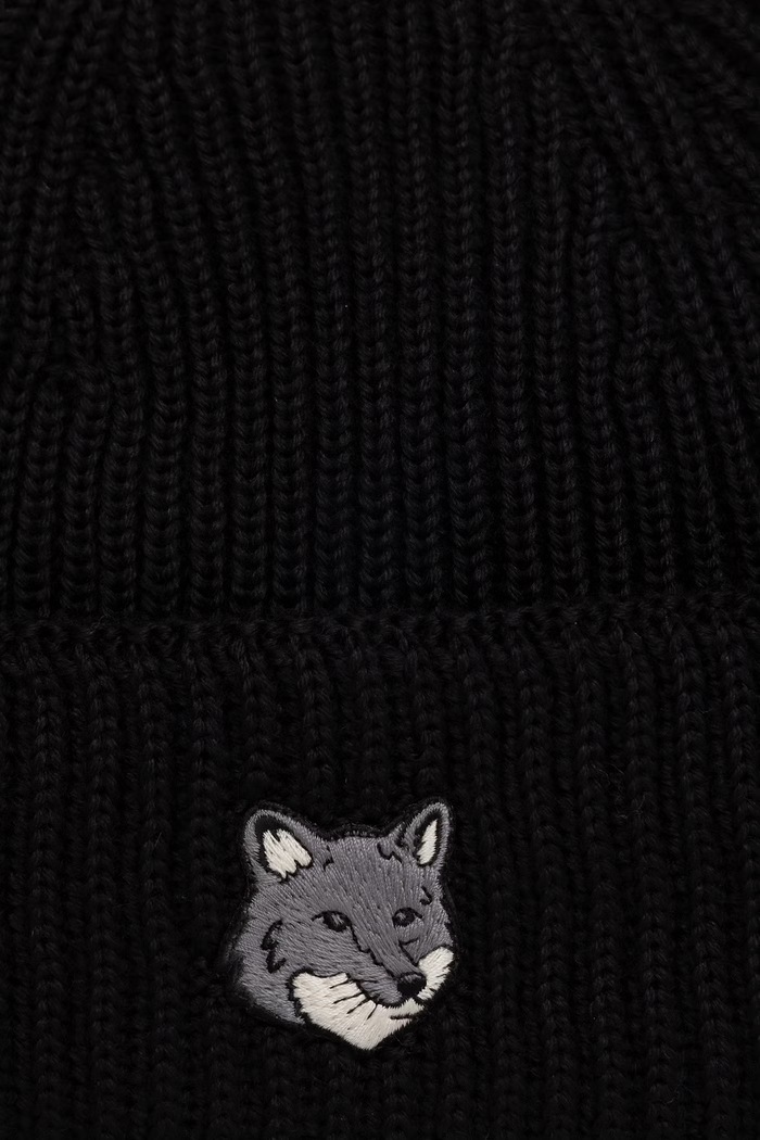 Akcesoria Maison Kitsuné Fox Head Large Beanie czapka beanie wełniana męska PM06112KT1022 czarny