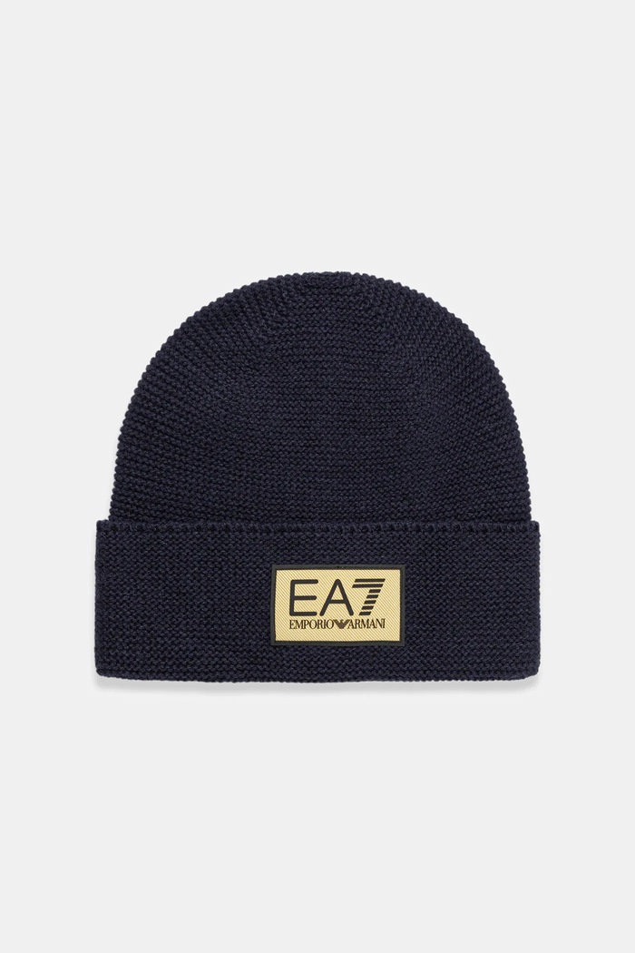 Шапка с вълна EA7 Emporio Armani средно дебел тъмносин AF18021.7X000247