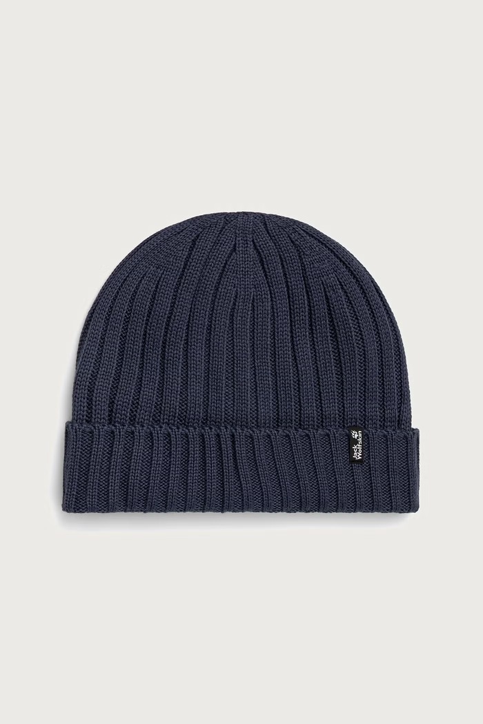 Jack Wolfskin Czapka beanie z wełną RIB KNIT granatowy 1907122