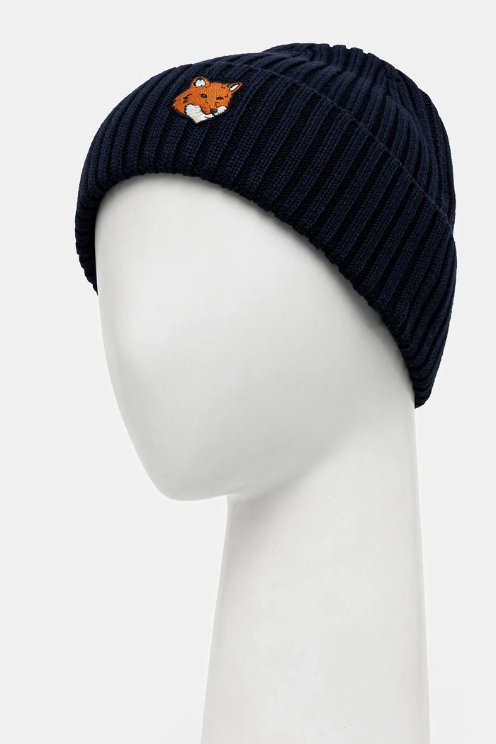 Maison Kitsuné Cotton beanie Fox Head PM06111KT1140 navy AW25