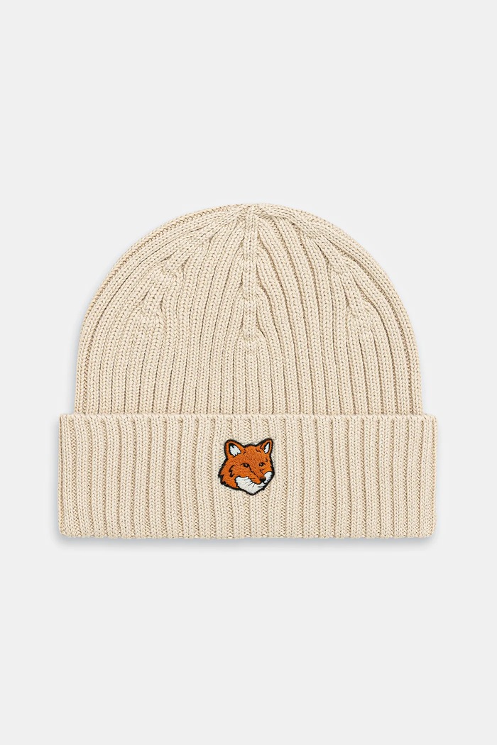 Maison Kitsuné Cotton beanie Fox Head beige PM06111KT1140
