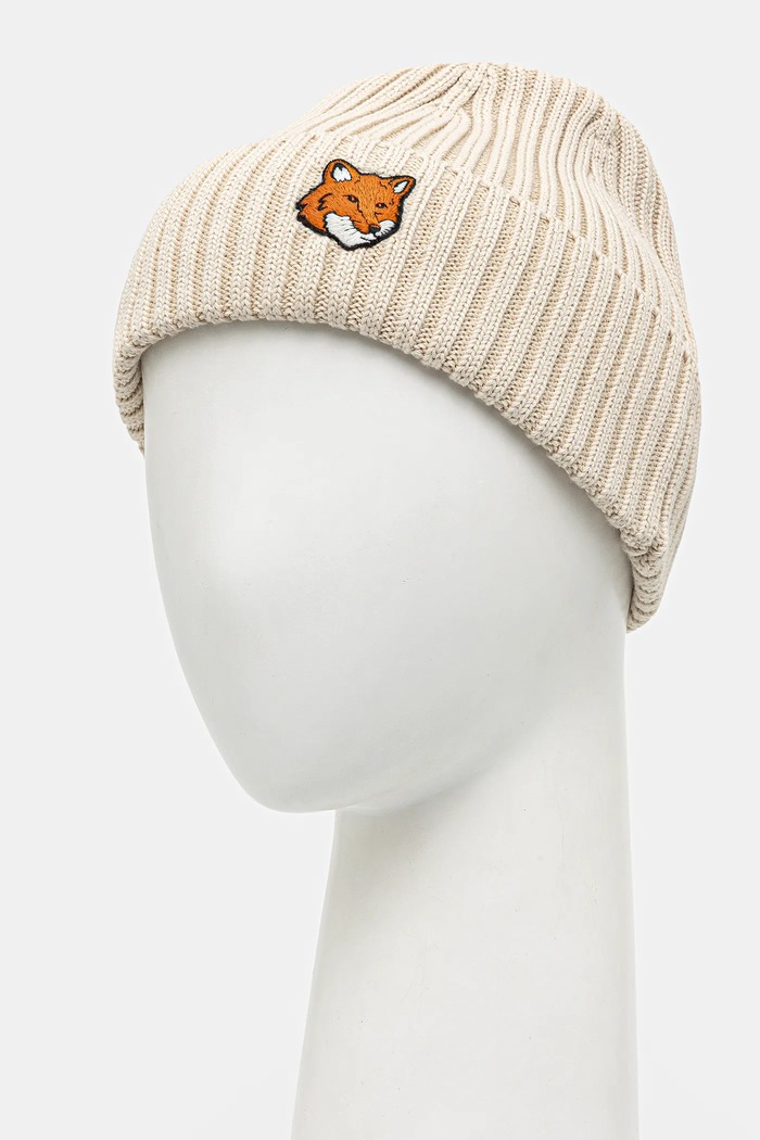 Maison Kitsuné Cotton beanie Fox Head PM06111KT1140 beige AW25