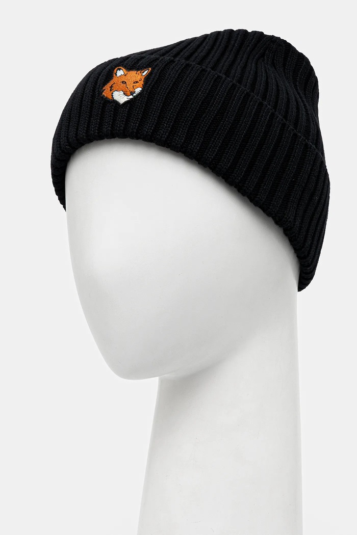 Maison Kitsuné Cotton beanie Fox Head PM06111KT1140 black AW25