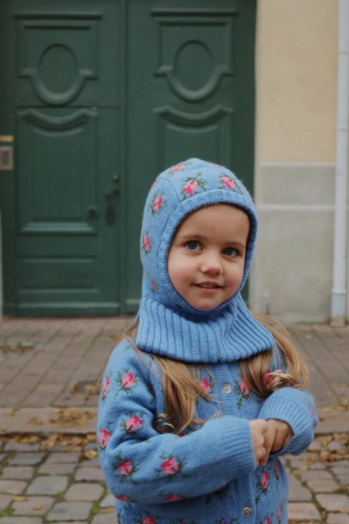 Konges Sløjd Kominiarka z dodatkiem wełny BELOU KNIT BALACLAVA niebieski KS103710.9BYA