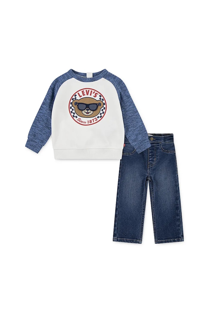 Σετ μωρού Levi's SNIT MOTO CREW & DENIM SET 2-pack πλεκτό ύφασμα μπλε 6EN740