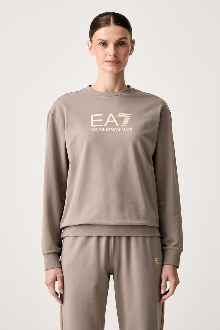 EA7 Emporio Armani спортен комплект анцуг дамски от памук с еластан AF13135.7W000115 бежов SS26