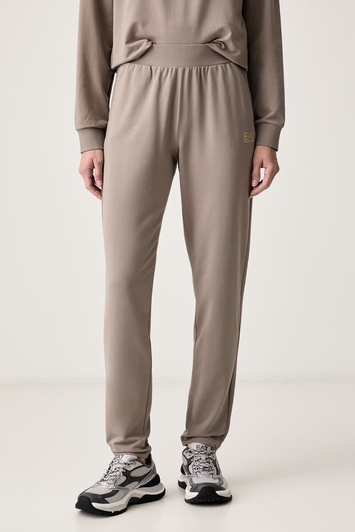 Дрехи EA7 Emporio Armani спортен комплект анцуг дамски от памук с еластан AF13135.7W000115 бежов