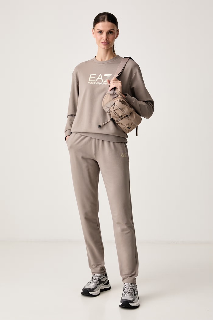EA7 Emporio Armani спортен комплект анцуг дамски от памук с еластан бежов AF13135.7W000115