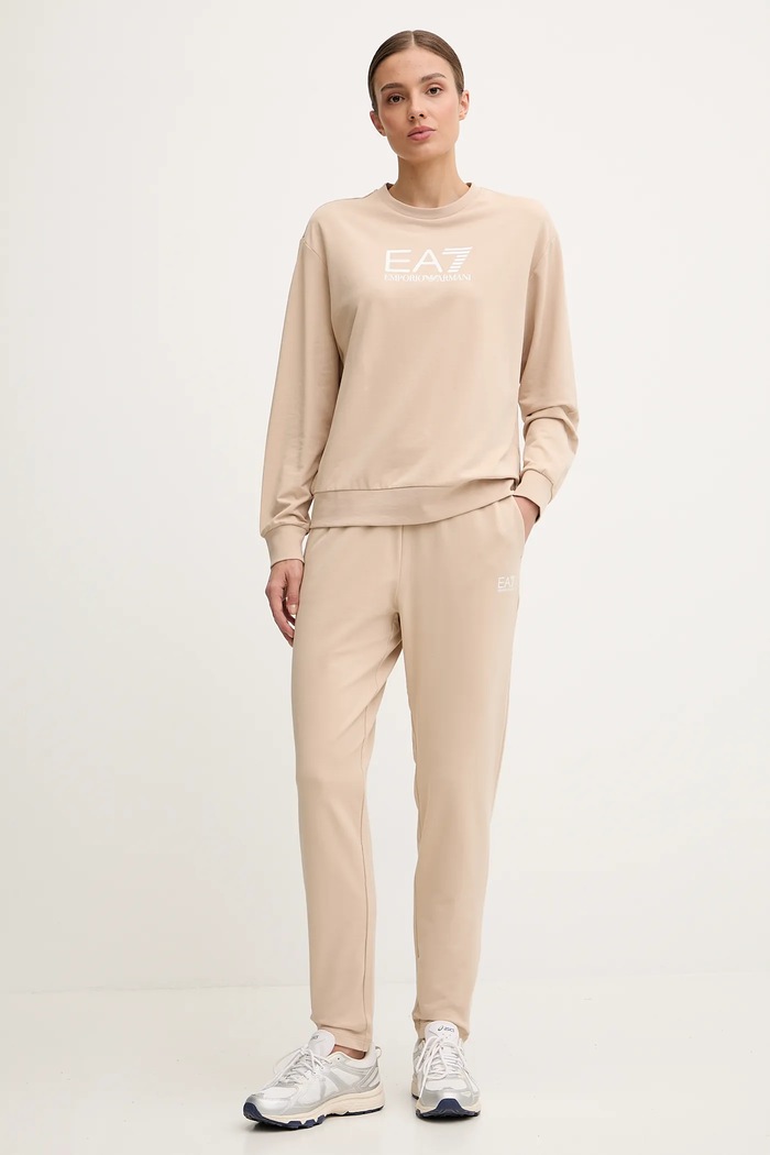 EA7 Emporio Armani set di tuta da donna in cotone con elastan maglia beige AF13135.7W000115