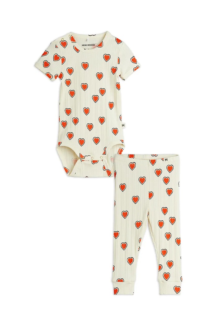 Mini Rodini Set de bumbac pentru bebeluși Outlined hearts bej 2564010111