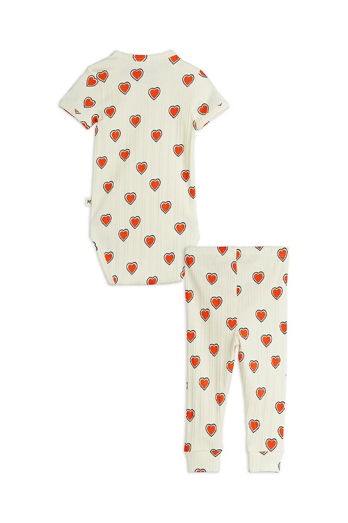 Mini Rodini Set de bumbac pentru bebeluși Outlined hearts 2564010111 bej AW25
