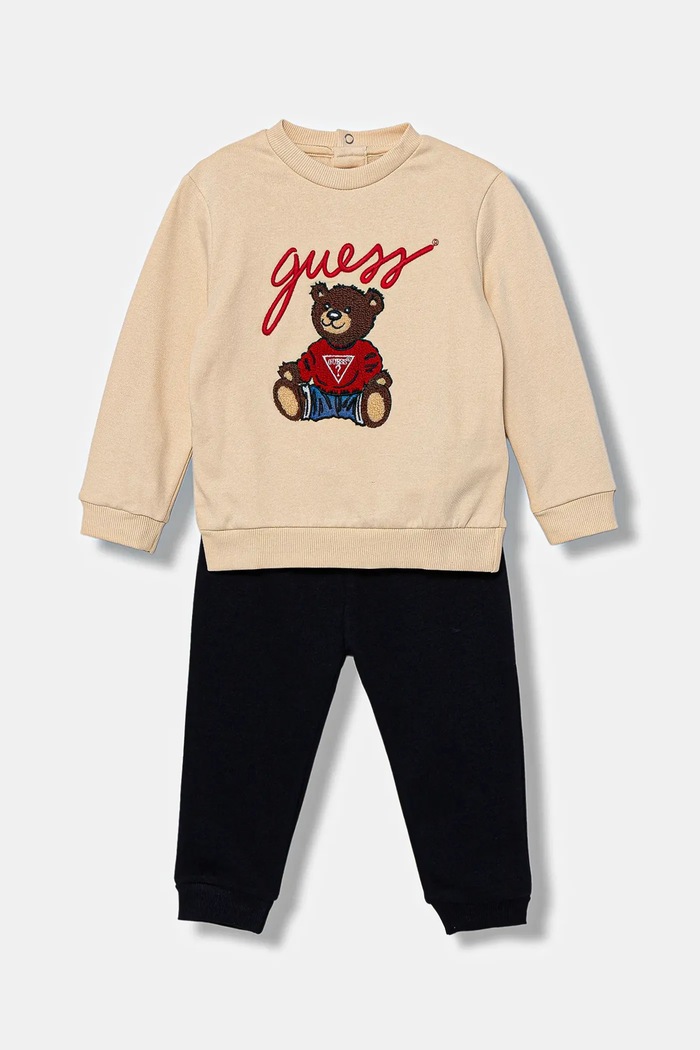 Guess dres bawełniany niemowlęcy aplikacja beżowy H5YI00.KAX74.9BYA