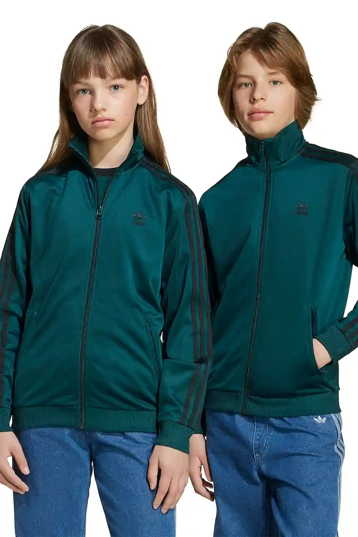 Detská mikina adidas Originals bez kapucne zelená JV8588