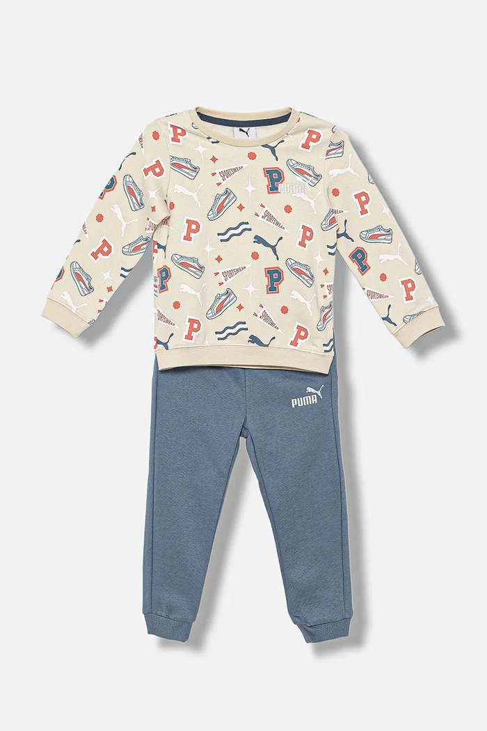 Puma dres dziecięcy MINICATS AOP Crew Set FL INF aplikacja beżowy 689731