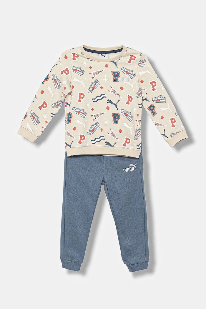 Puma dres dziecięcy MINICATS AOP Crew Set FL INF aplikacja beżowy 689731