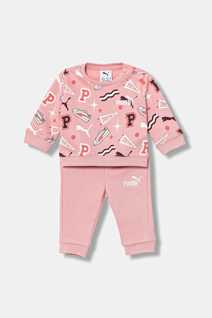 Puma dres dziecięcy MINICATS AOP Crew Set FL INF aplikacja różowy 689731