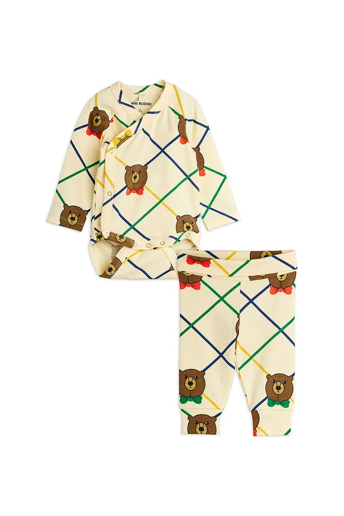 Komplet za bebe s pamukom Mini Rodini Bear 2-pack Planet friendly bež 25740110
