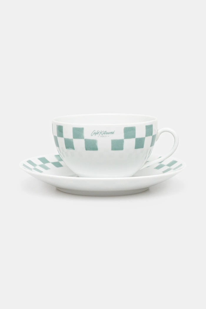 Φλιτζάνι και πιατάκι Café Kitsuné Checkerboard Porcelain Cappuccino Cup And Saucer λευκό PU08103O0010