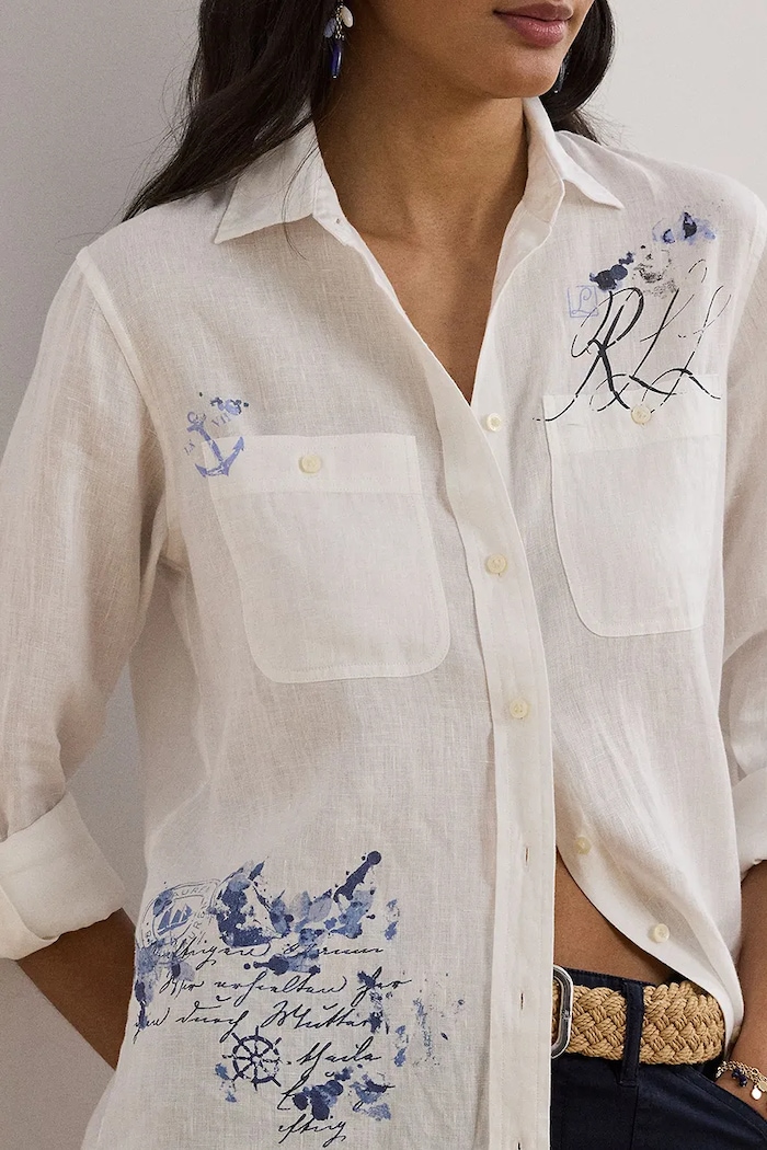 Lněná košile Lauren Ralph Lauren bílá 200970750