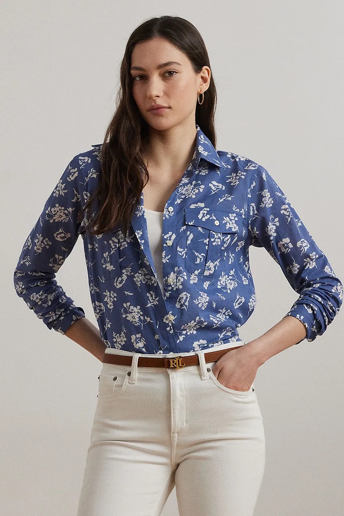 Lauren Ralph Lauren koszula bawełniana wzorzyste niebieski 200970770
