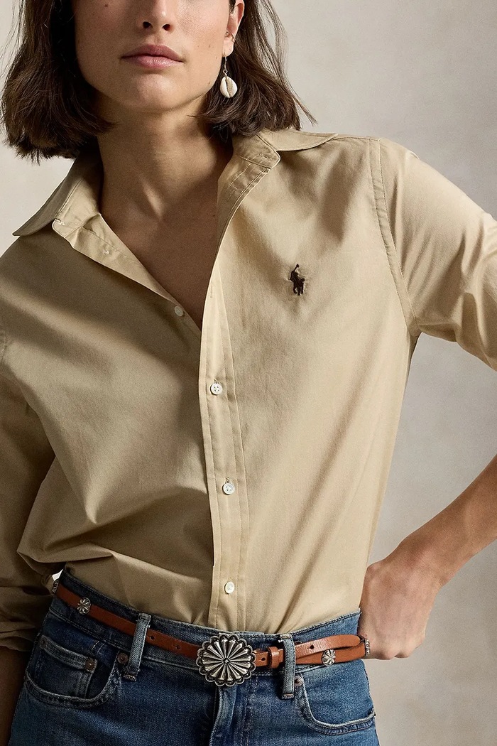 Ρούχα Polo Ralph Lauren πουκάμισο γυναικείο βαμβακερό 211A92177 μπεζ