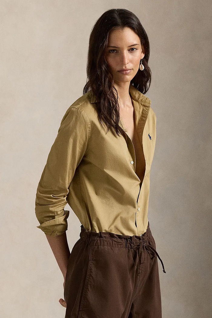 Хлопковая рубашка Polo Ralph Lauren гладкий коричневый 211A92177