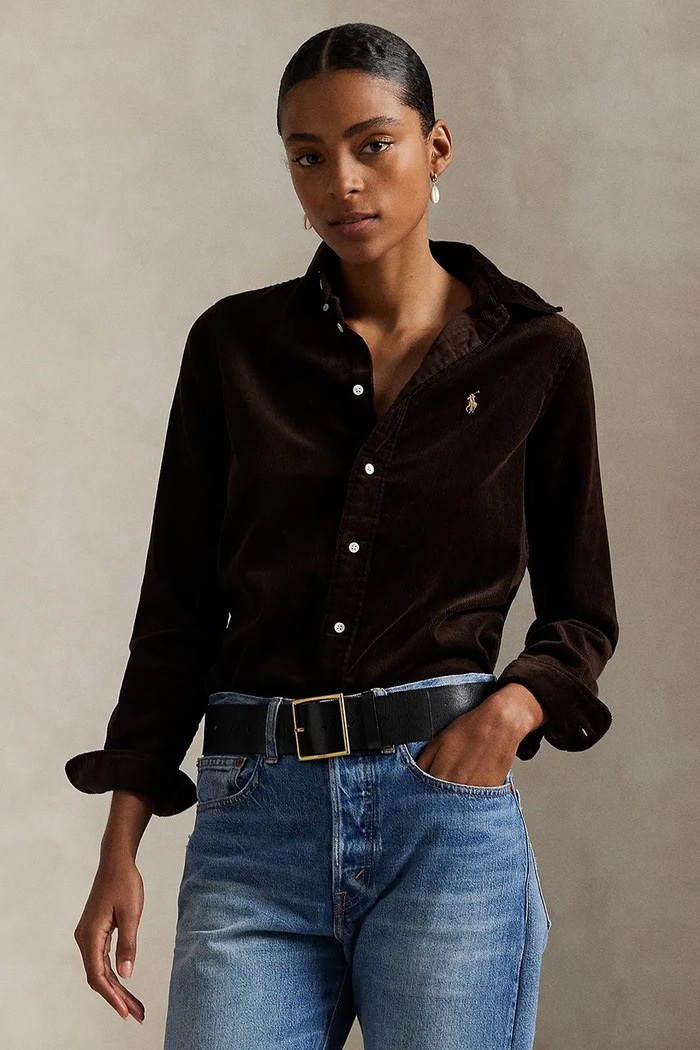 Polo Ralph Lauren cămașă din velur lung maro 211971526