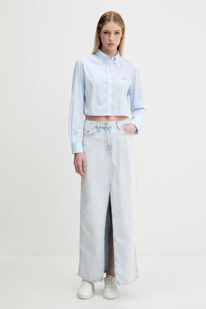Bavlněná košile Tommy Jeans DW0DW21400 modrá AW25