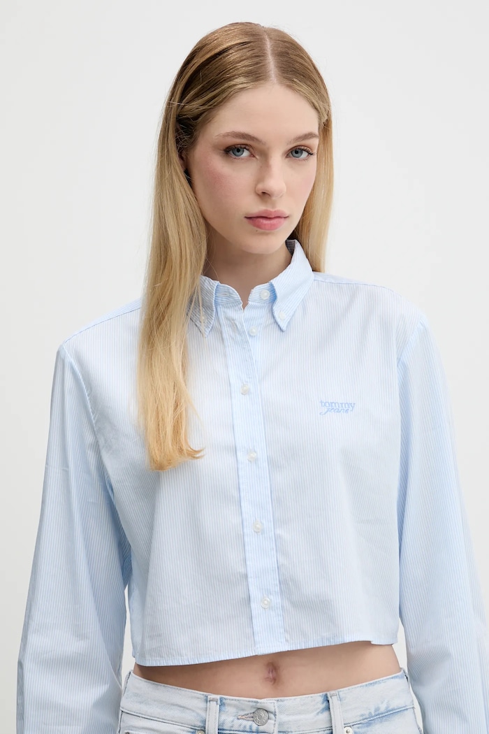 Bavlněná košile Tommy Jeans modrá DW0DW21400