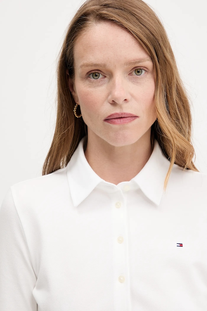 Tommy Hilfiger srajca ženska bombažna z elastanom bela WW0WW43528