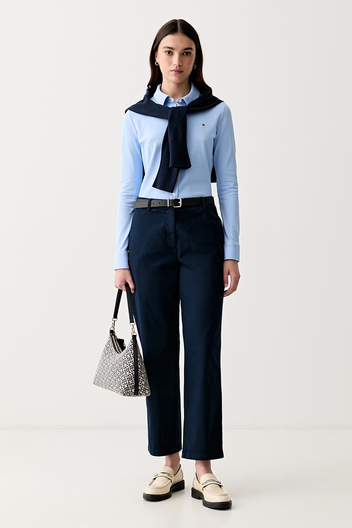 Tommy Hilfiger košeľa dámska bavlnená s elastanom WW0WW43528 modrá SS26