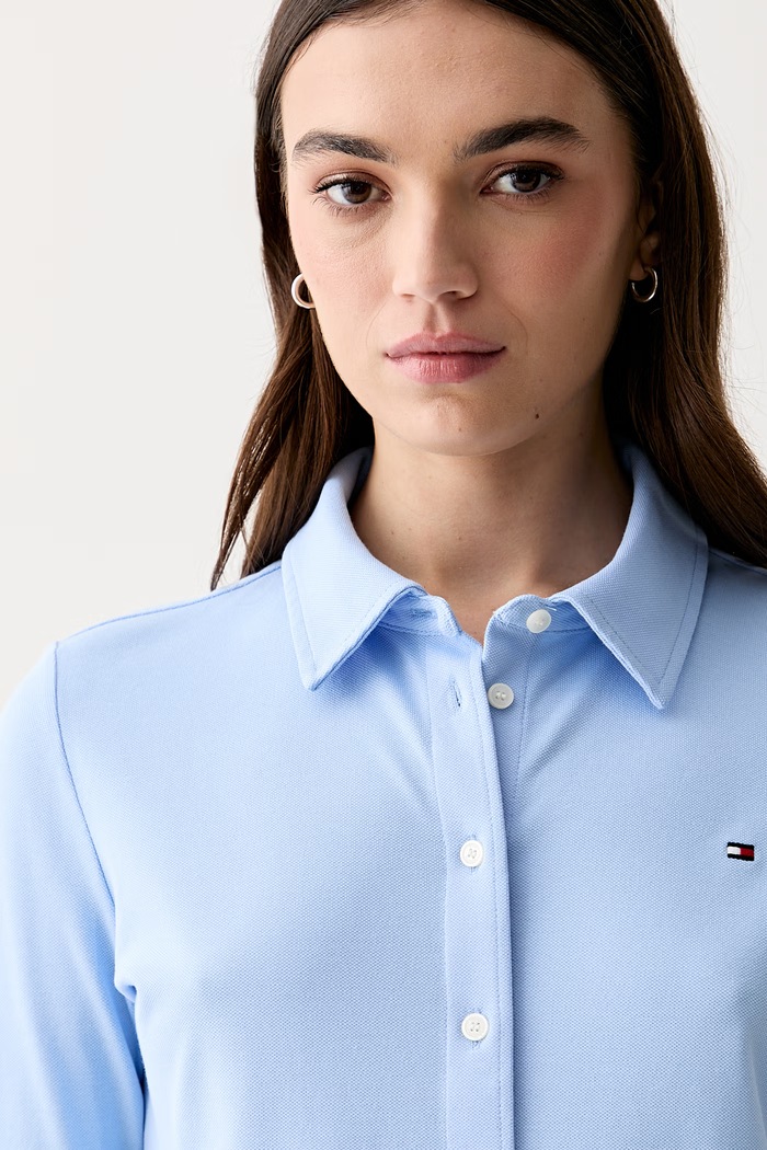 Tommy Hilfiger košeľa dámska bavlnená s elastanom modrá WW0WW43528