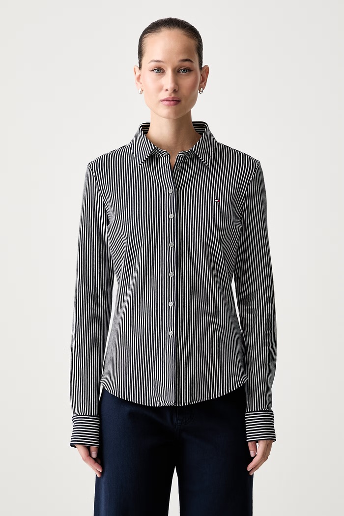 Tommy Hilfiger koszula damska bawełniana z elastanem granatowy WW0WW43528