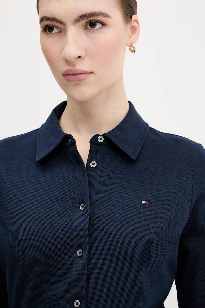 Tommy Hilfiger košeľa dámska bavlnená s elastanom tmavomodrá WW0WW43528
