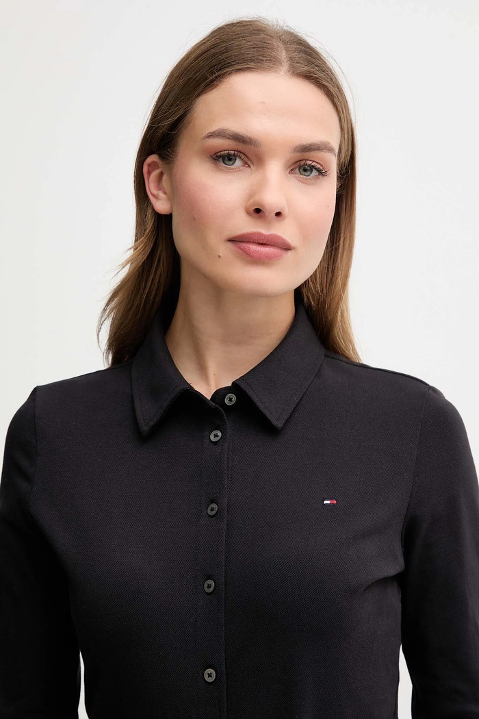 Tommy Hilfiger srajca ženska bombažna z elastanom črna WW0WW43528