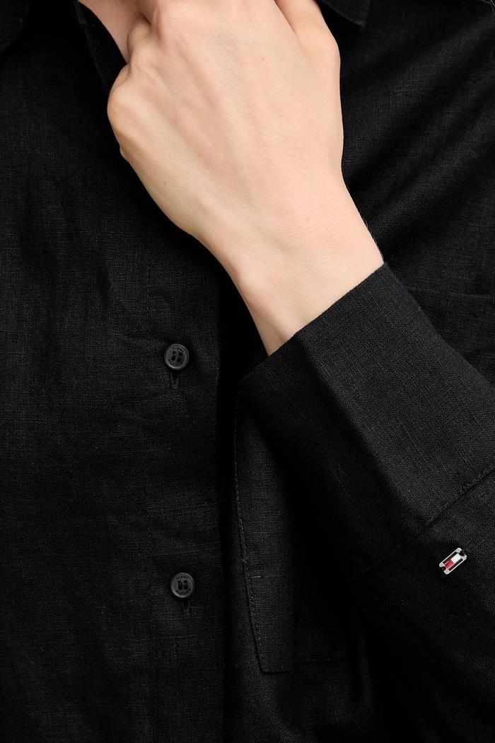 Ľanová košeľa Tommy Hilfiger WW0WW46509 čierna