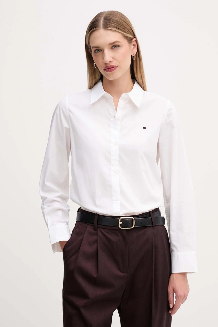 Tommy Hilfiger cămașă pentru femei, din bumbac cu elastan alb WW0WW47169