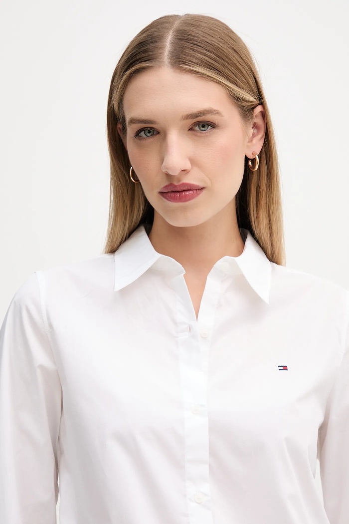 Tommy Hilfiger cămașă pentru femei, din bumbac cu elastan alb WW0WW47169